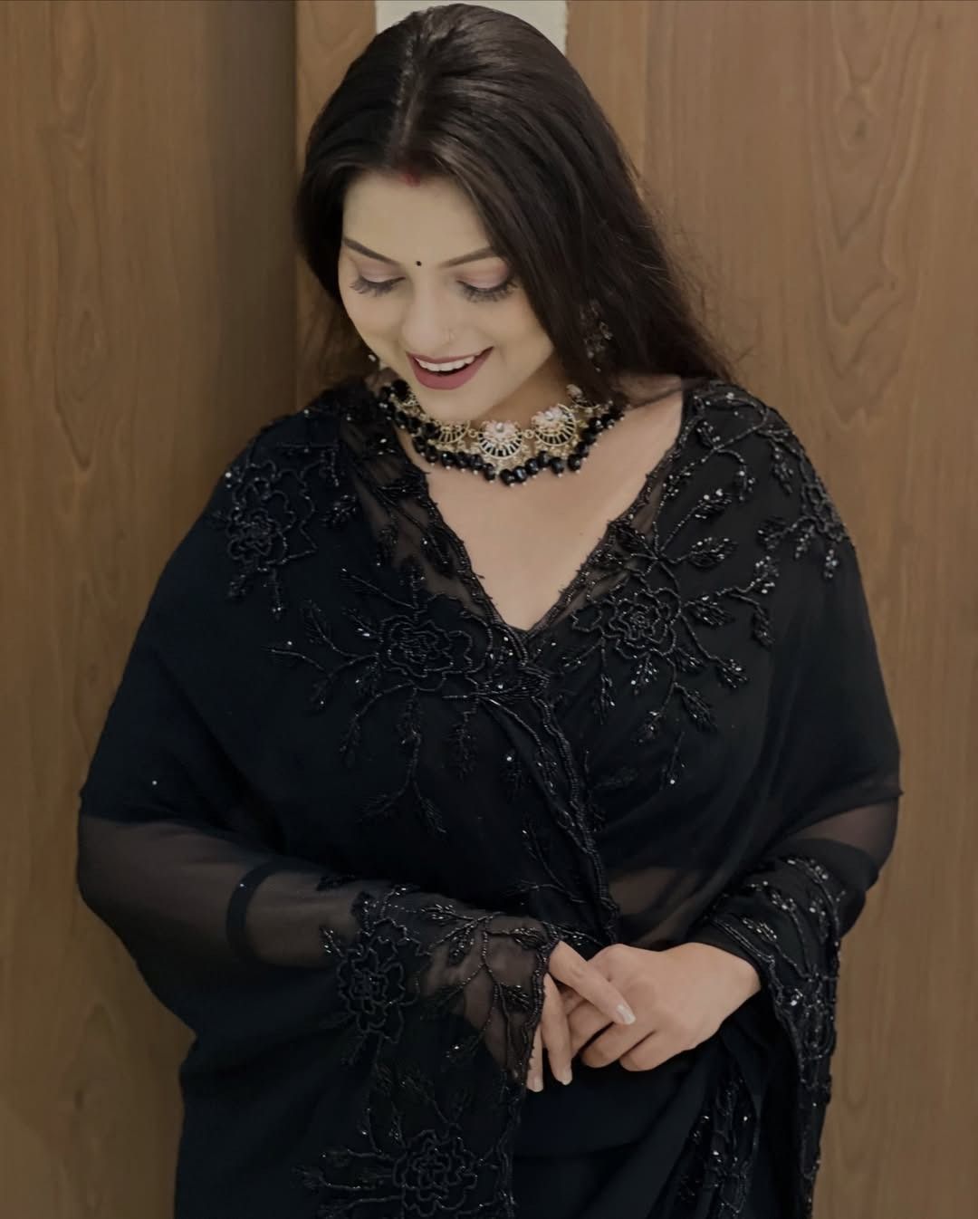 Beautiful Jet Black Georgette Saree