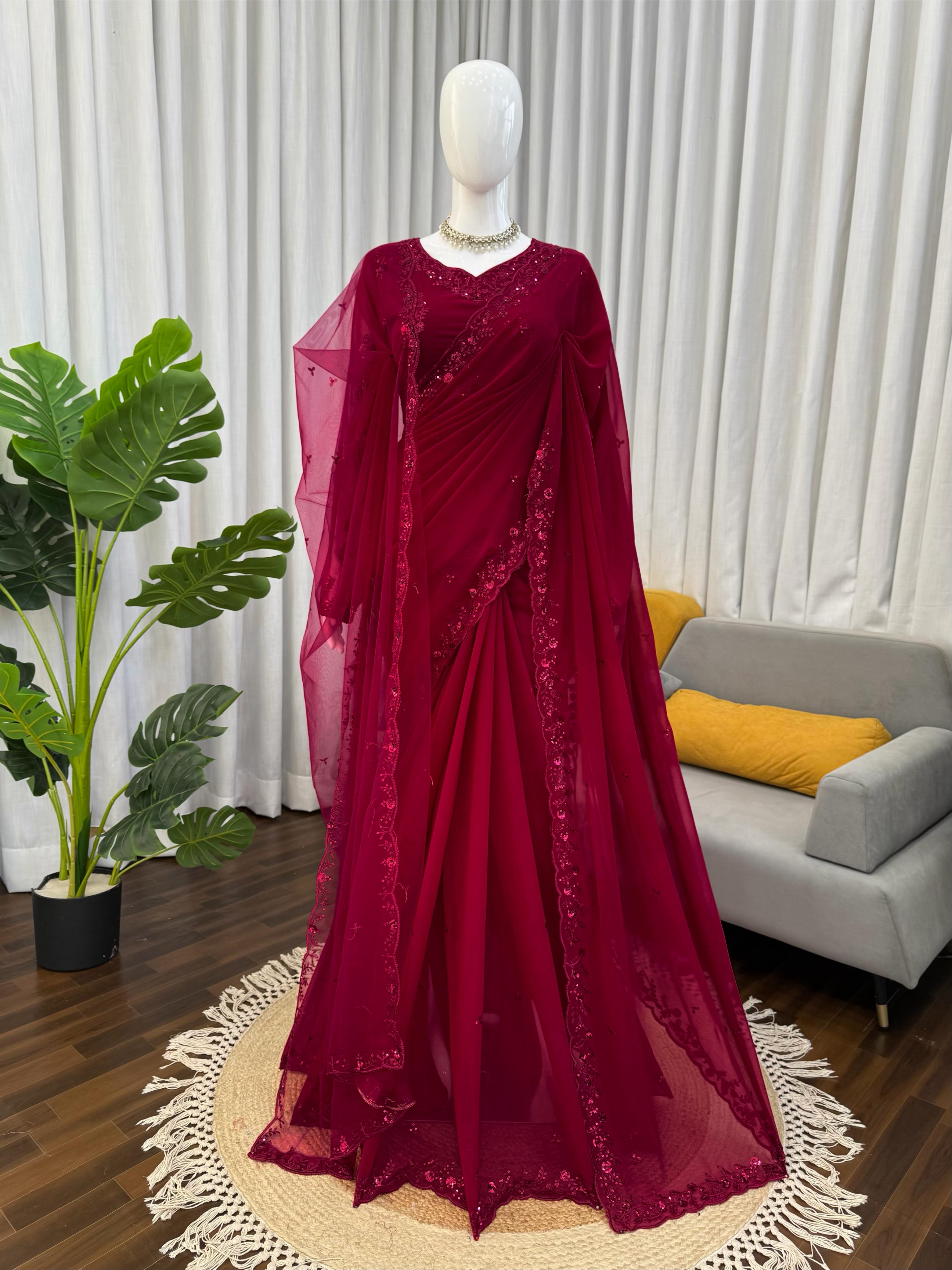 Faux Georgette Saree With Dupatta