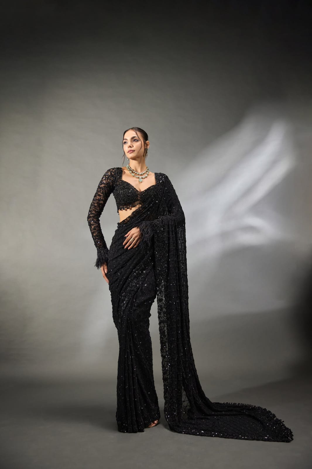 Bollywood BlockBuster Sequins Design Black Saree