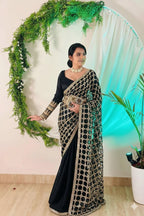 Wedding Fendy Silk Fabric with Real Mirror work Saree