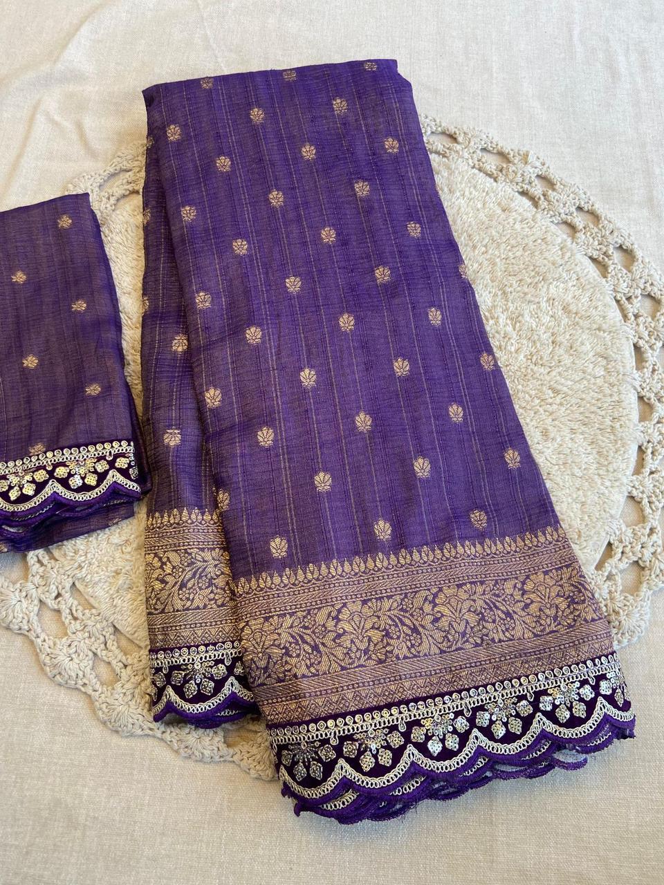 Pure Soft Banarasi Tissue Zari Crushed Silk Saree