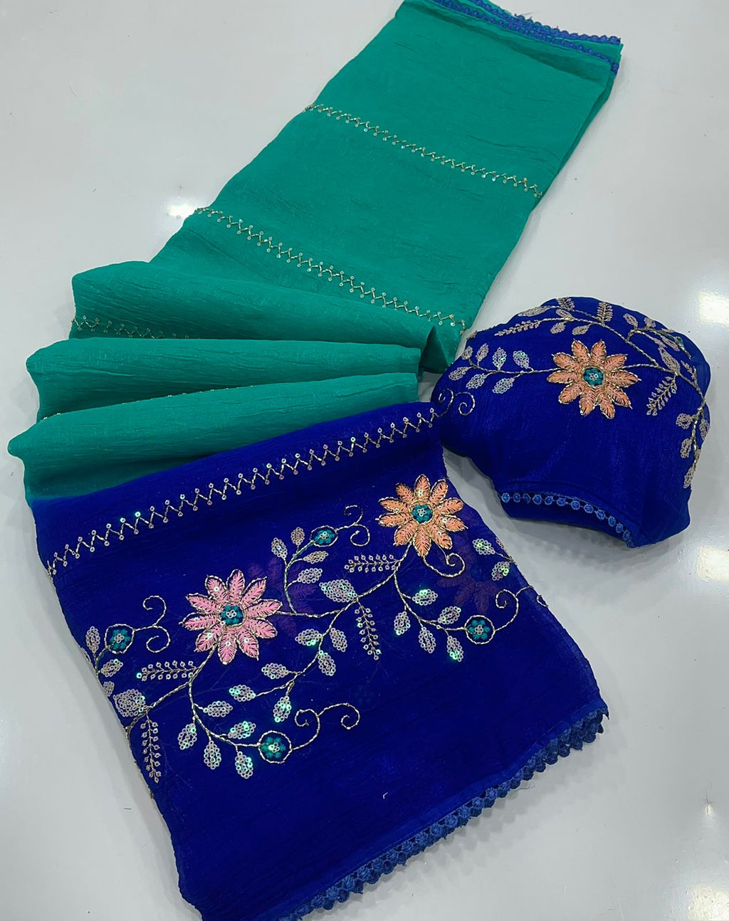 Crunchy pedding Embroidery & sequence Saree