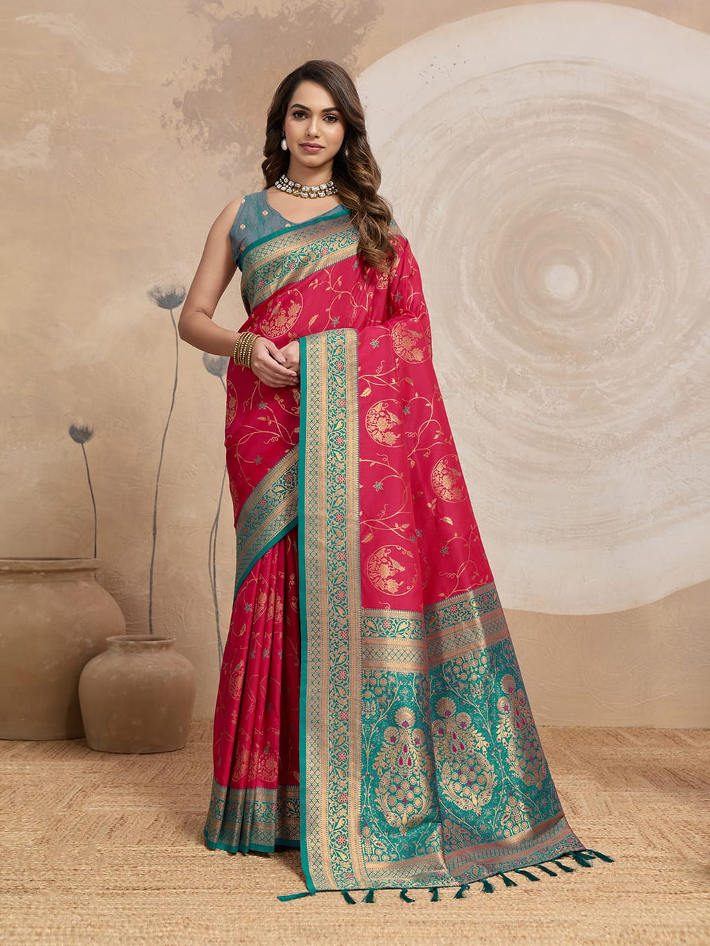 Banarasi Silk Sarees With Flower Meenakari Jaal