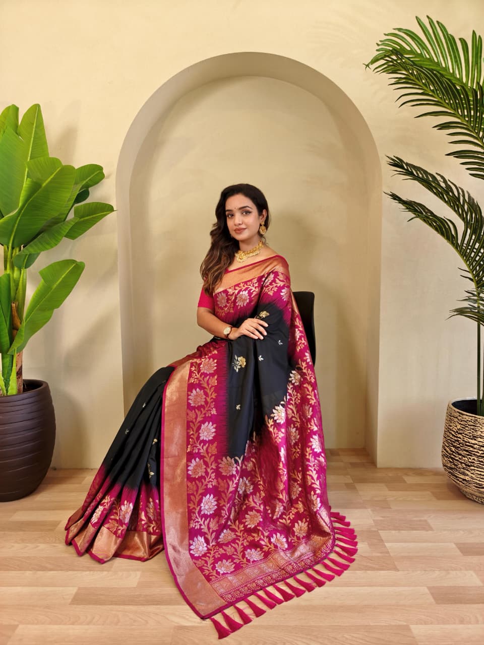 Dual tone silk sarees with all over zari weaves