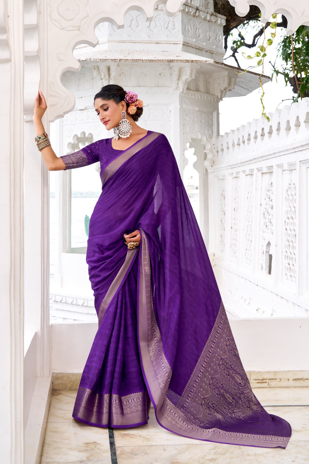 ZARI WEAVING CHINON SAREE