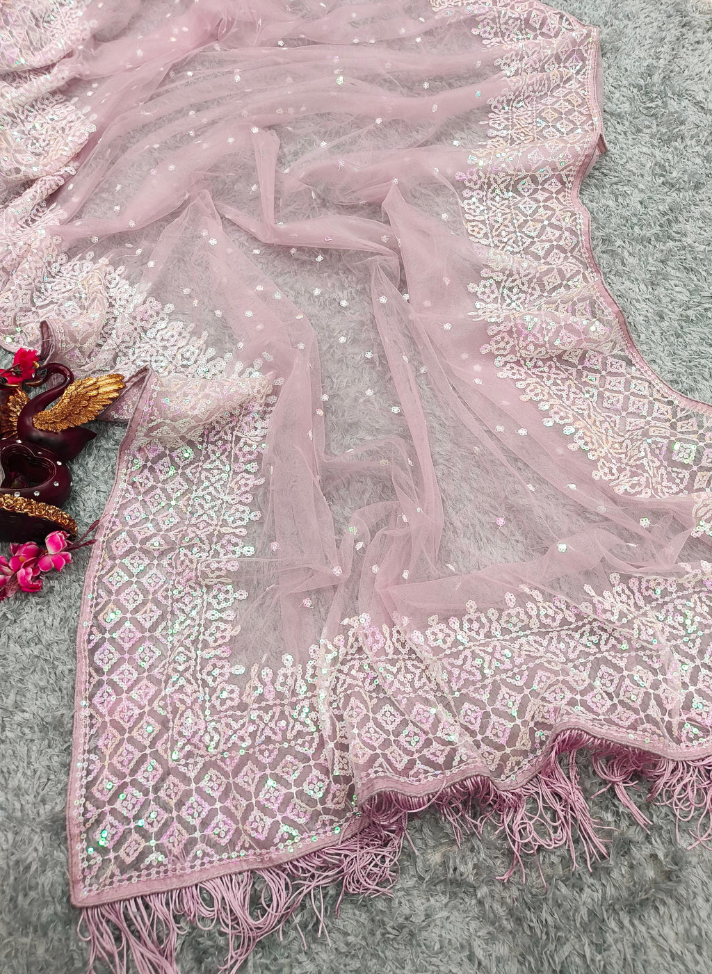 Soft Net Wedding Pink Saree