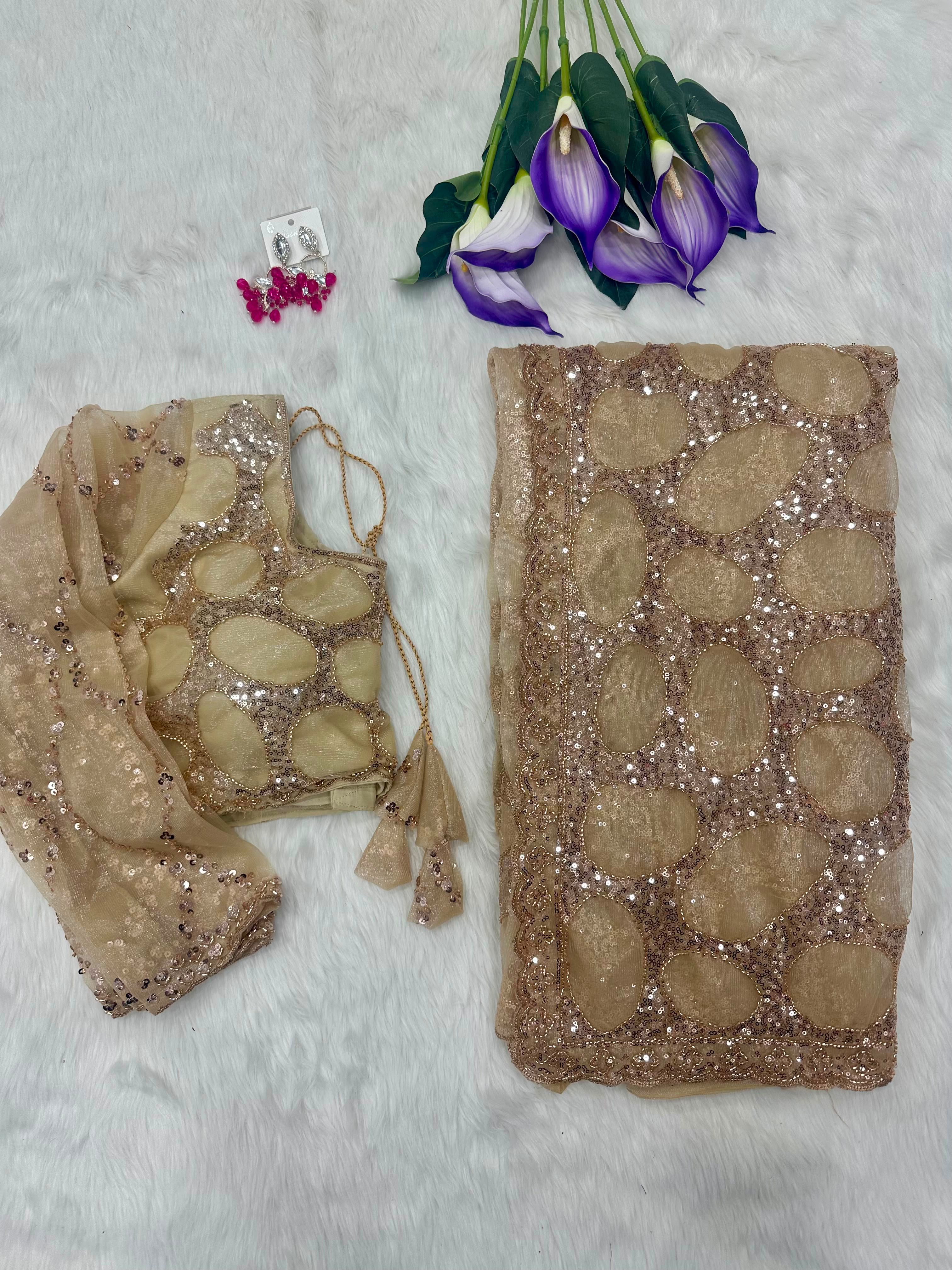 Weeding Perfect Gold Net Saree
