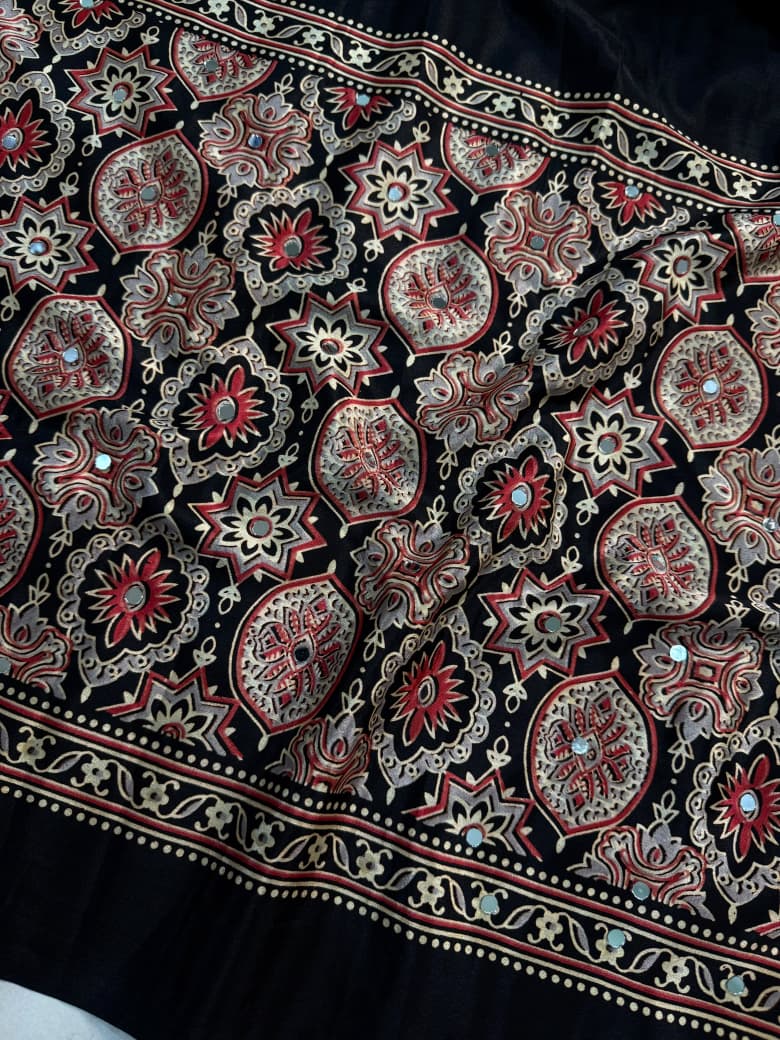 Ajrakh Pure Creap Silk Saree