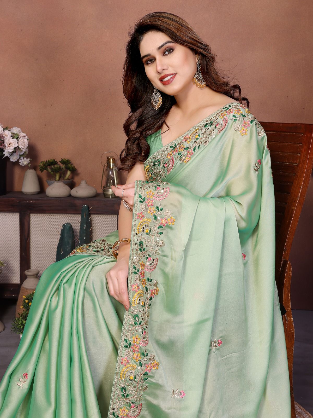 Soft Silk fabric with C-pallu Embroidered Work Saree