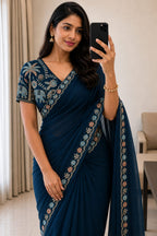 Star Georgette Multi Emrodairy Sequence Saree