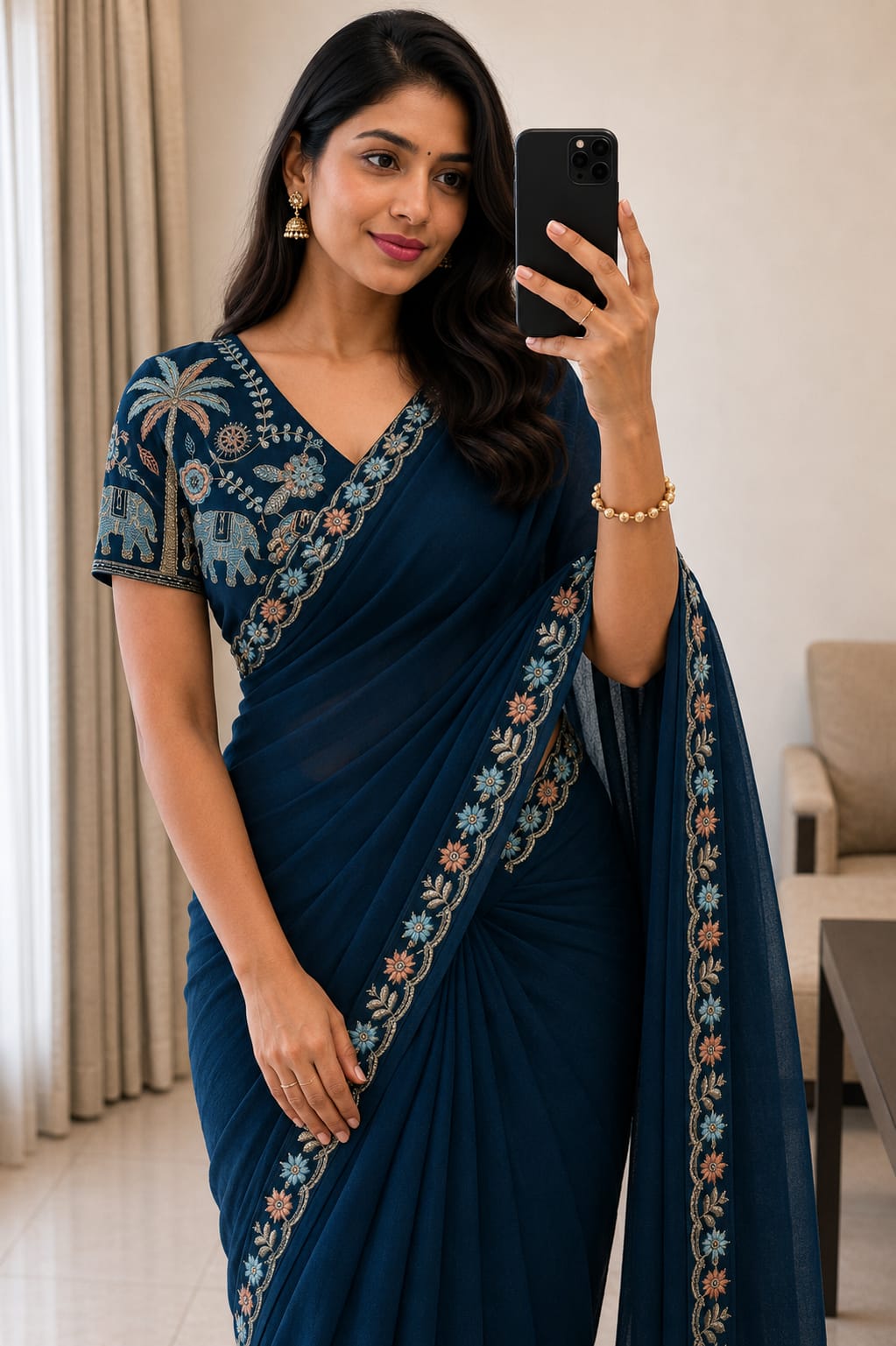 Star Georgette Multi Emrodairy Sequence Saree