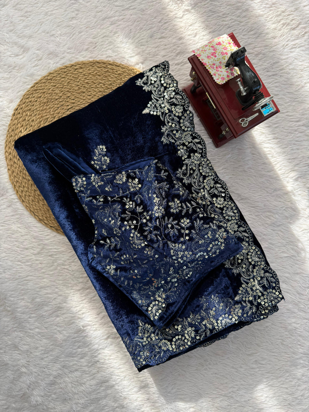 Viscose Velvet Nevy Blue Wedding Saree