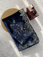 Viscose Velvet Nevy Blue Wedding Saree