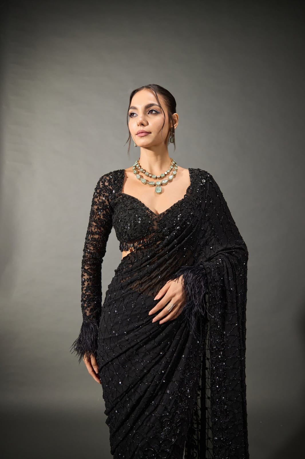 Bollywood BlockBuster Sequins Design Black Saree