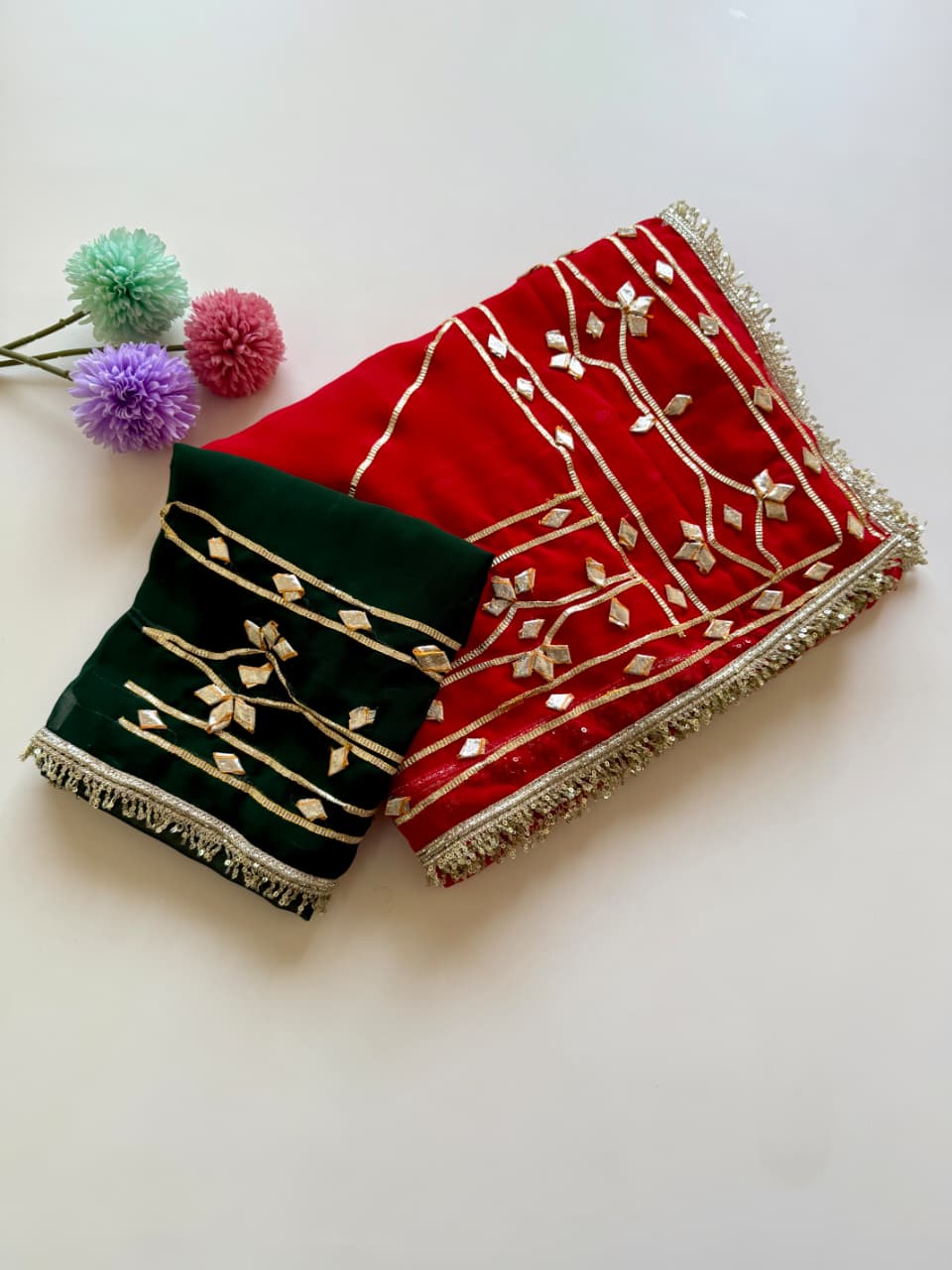 Original Hand Kachhi Gotta Work Heavy Wedding Sarees