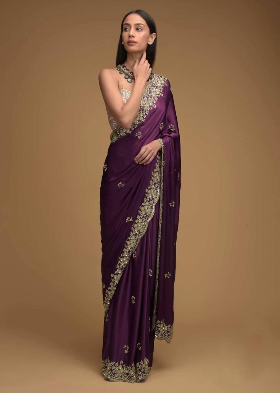 PURE SOFT BLACK RANGOLI SILK WINE SAREE