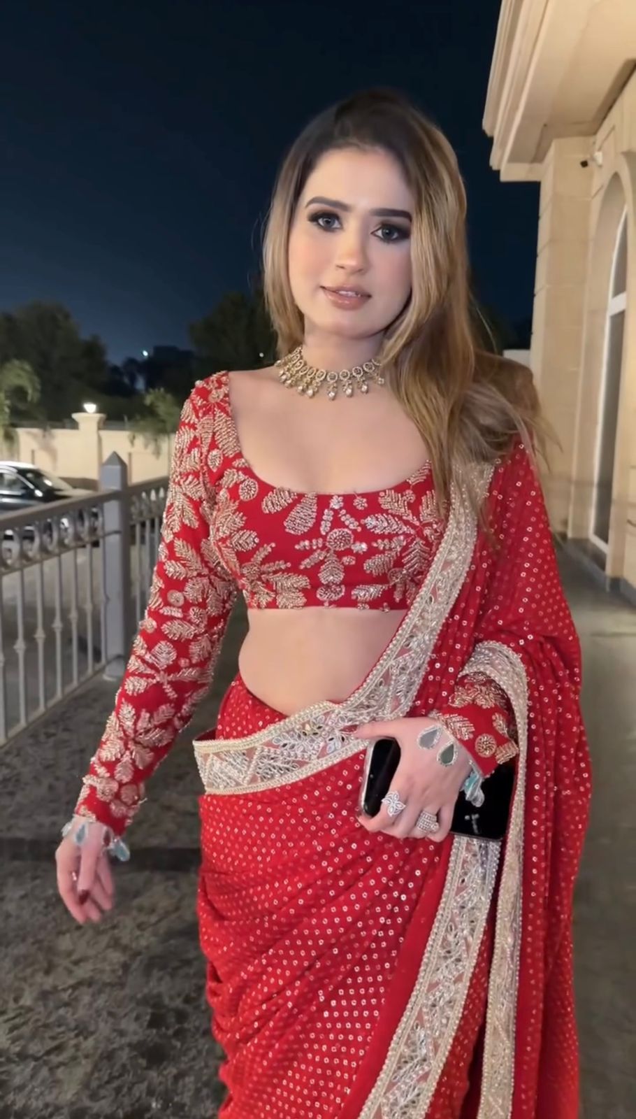 Faux Blooming Georgette Red Saree