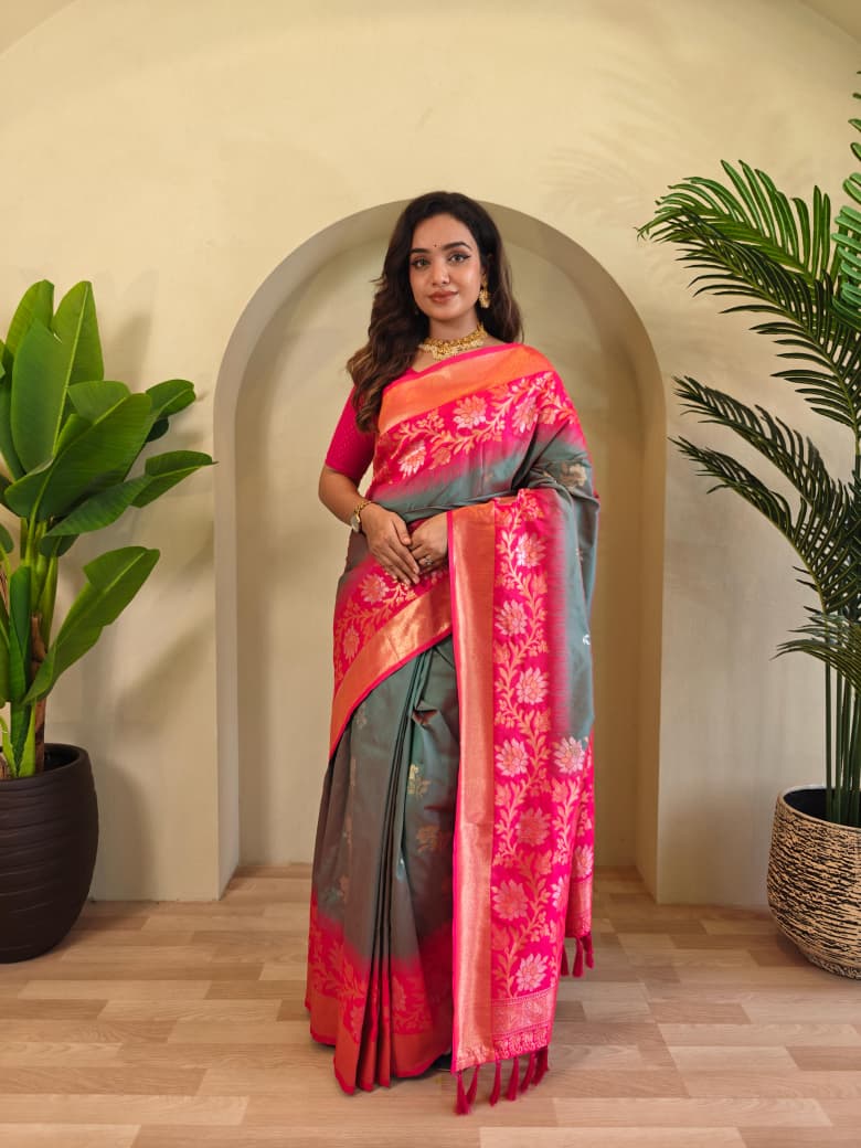 Dual tone silk sarees with all over zari weaves