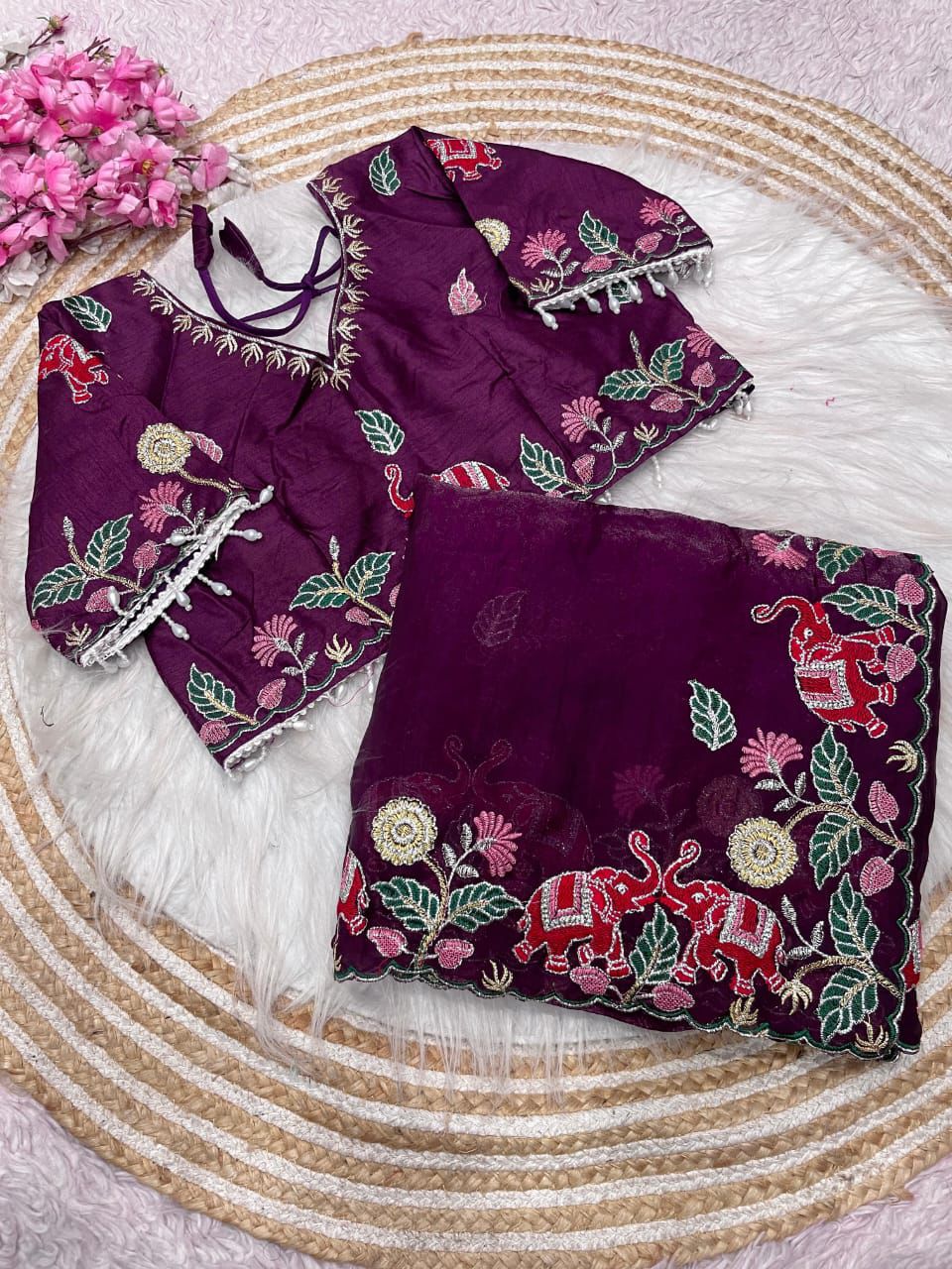 Fendy Satin Embroidery Work Saree