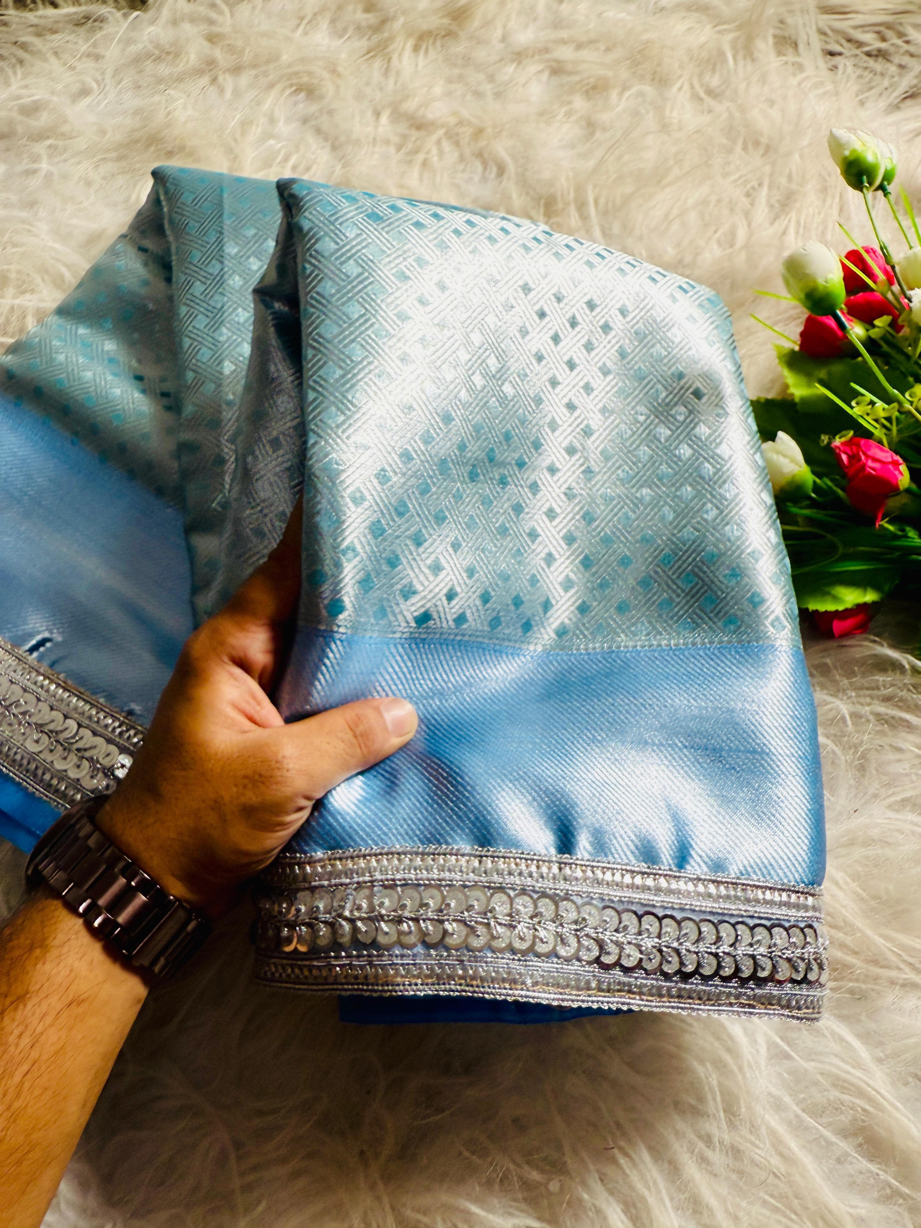 Elegant Sky Blue Silk Saree
