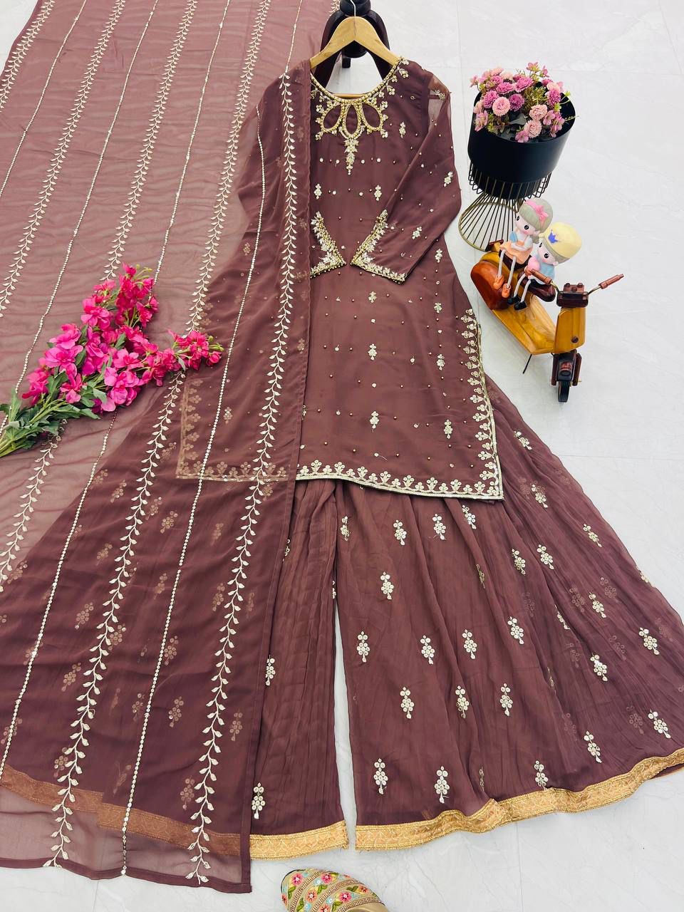 Fux Georgette Top Pallazo & Dupatta