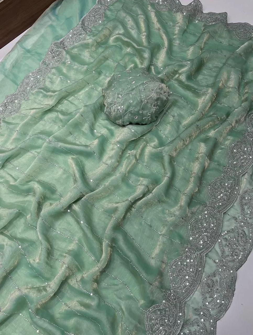 Fendy Chiffon Multi Sequence Emrodairy Work Saree