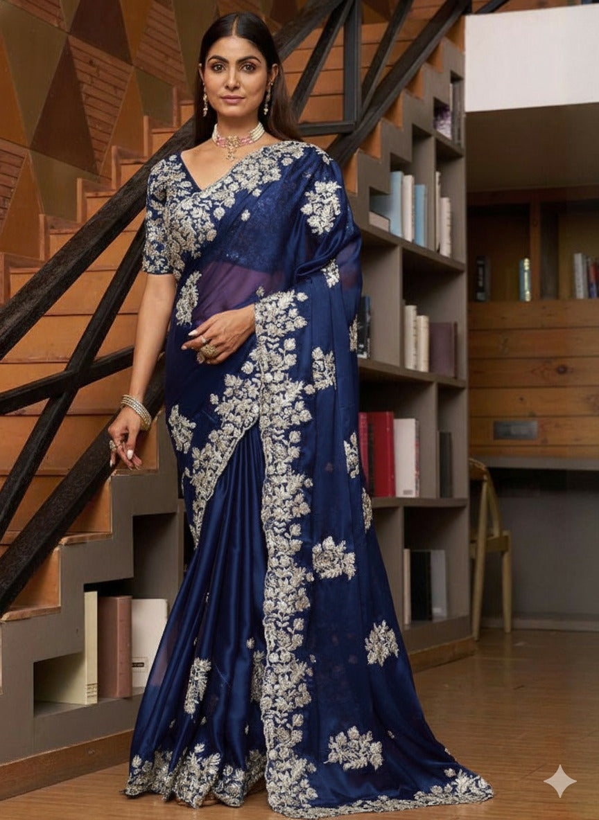 Blue Well Pure Rangoli Silk Saree