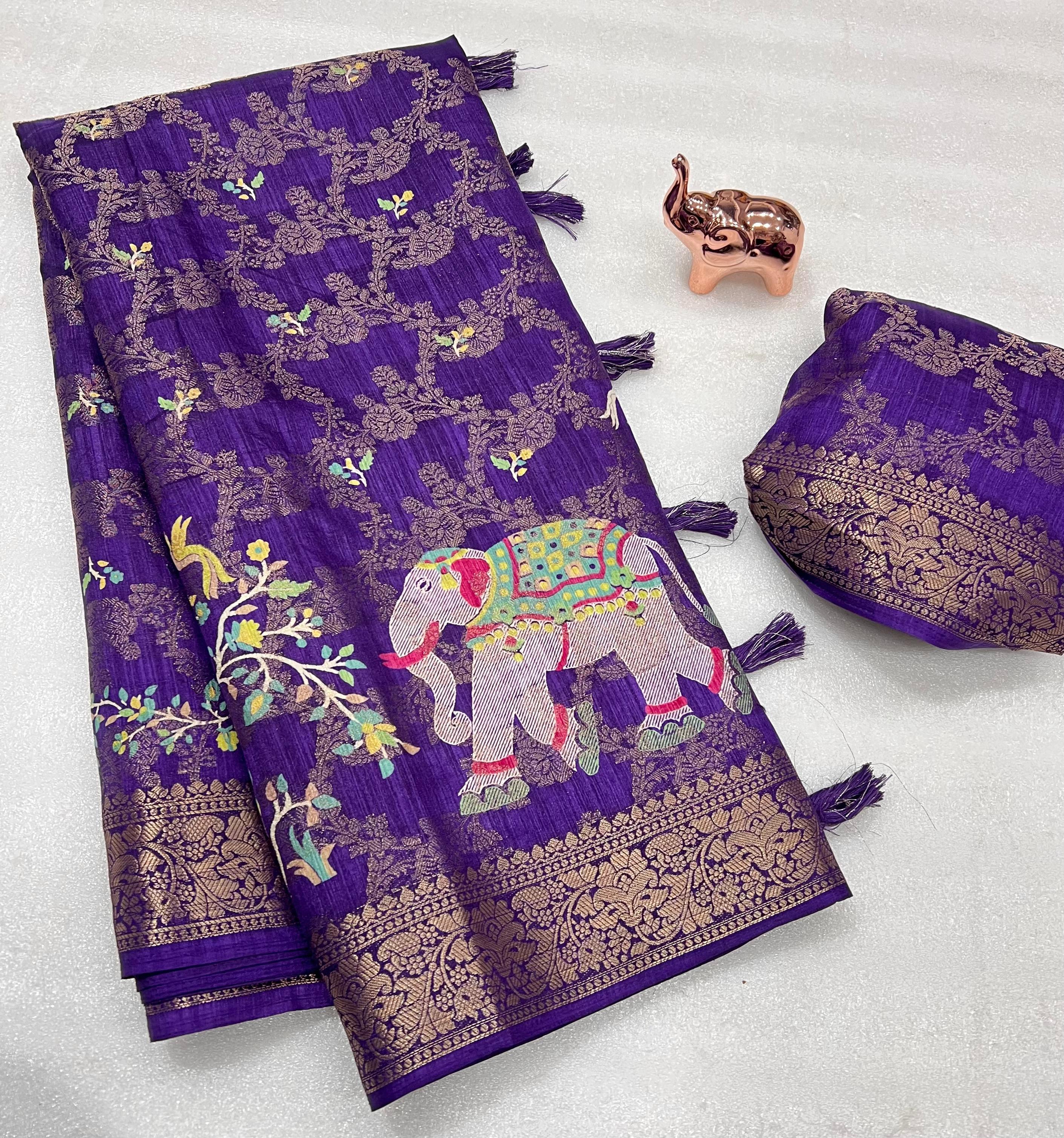 Heavy Purple Tussur Silk Saree