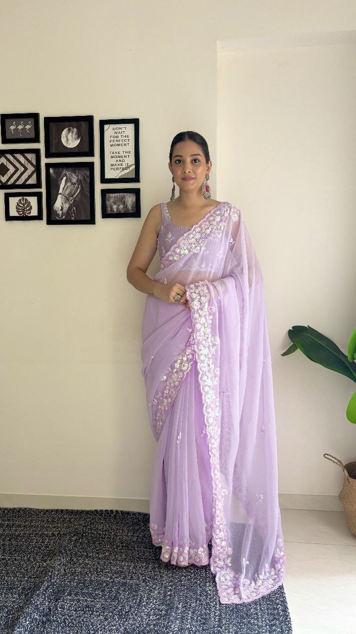 Soft Georgette Embroidery Work Saree