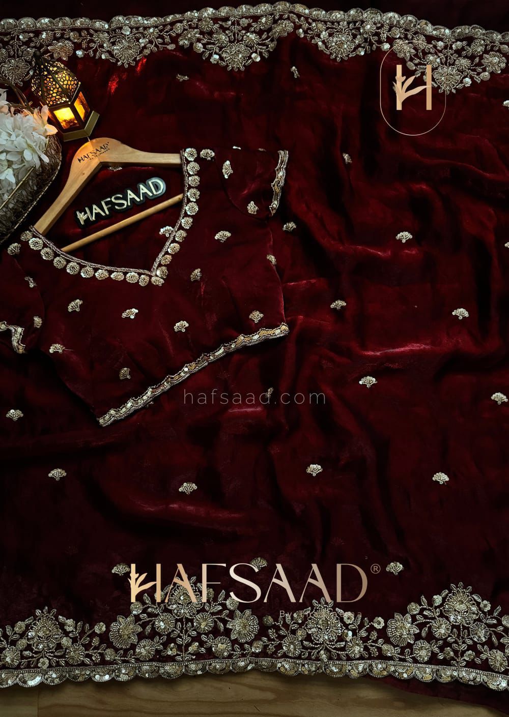 Grand party wear saree in original gold beeds work