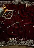 Grand party wear saree in original gold beeds work