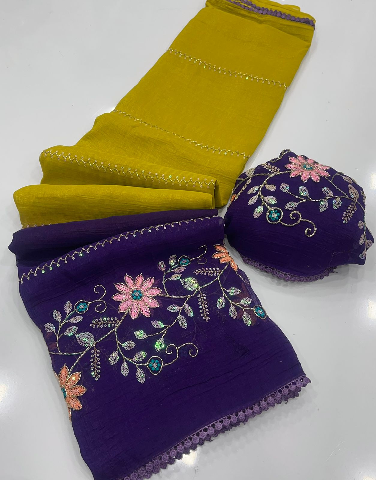 Crunchy pedding Embroidery & sequence Saree