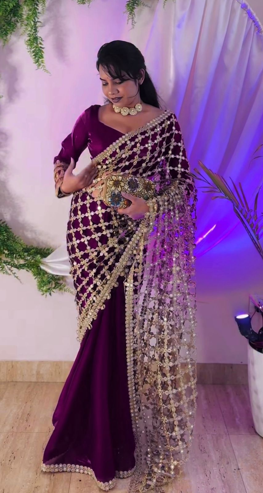 Wedding Fendy Silk Fabric with Real Mirror work Saree