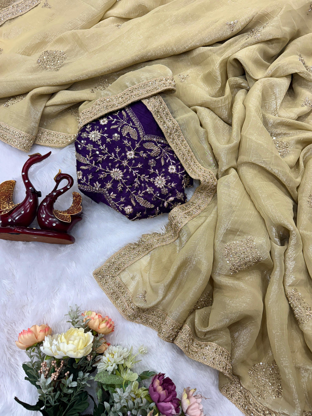 Soft Crunchy Silk Gold Wedding Saree