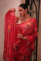 Pure Soft Red Tebby Silk Saree
