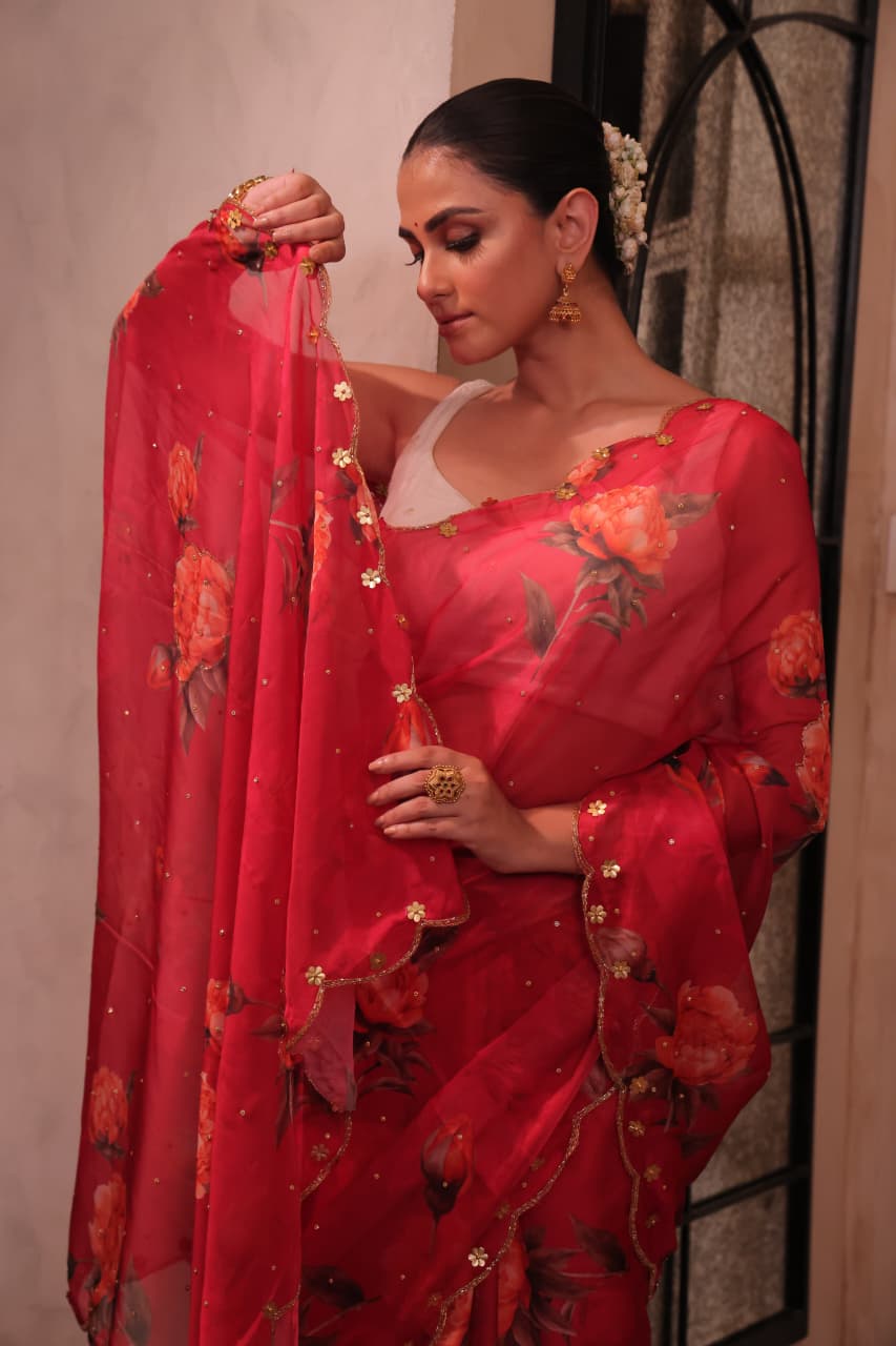 Pure Soft Red Tebby Silk Saree