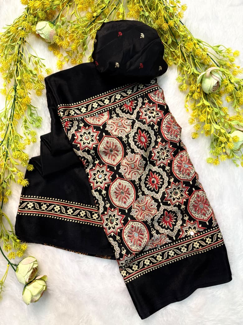 Ajrakh Pure Creap Silk Saree