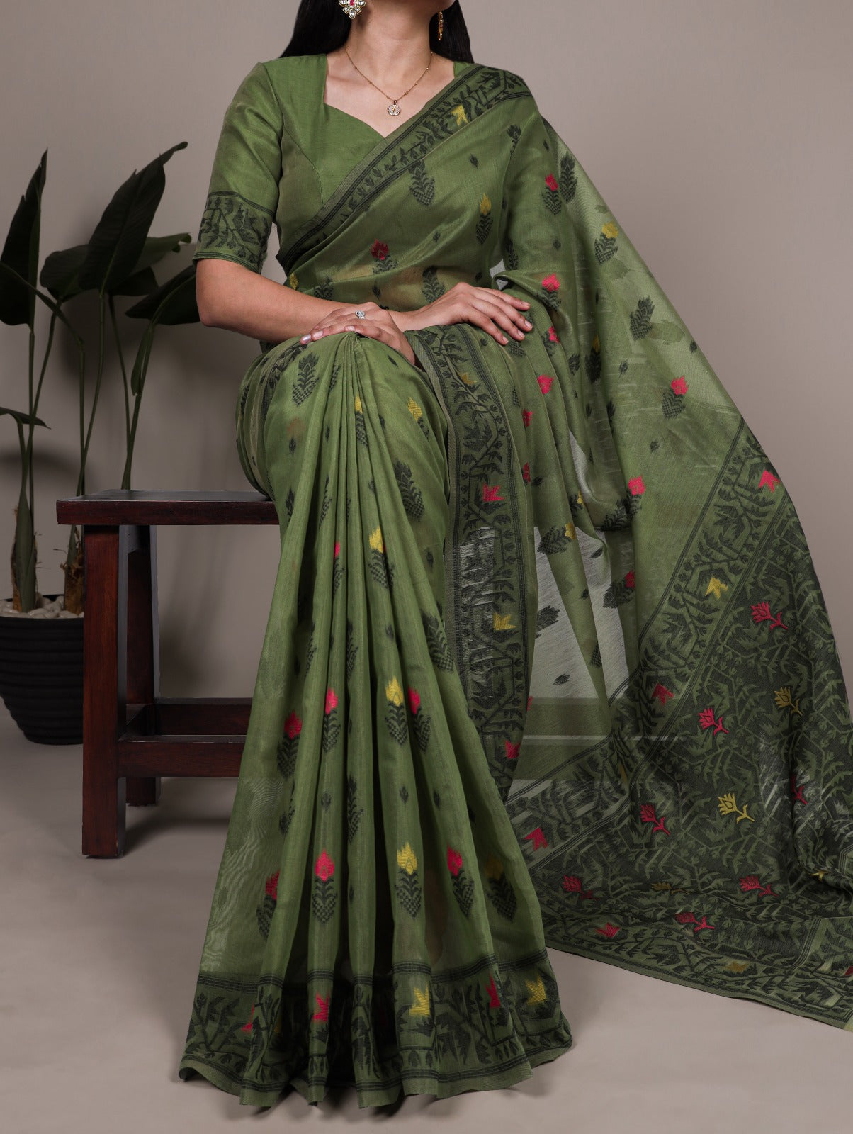 Poly Cotton Green Saree