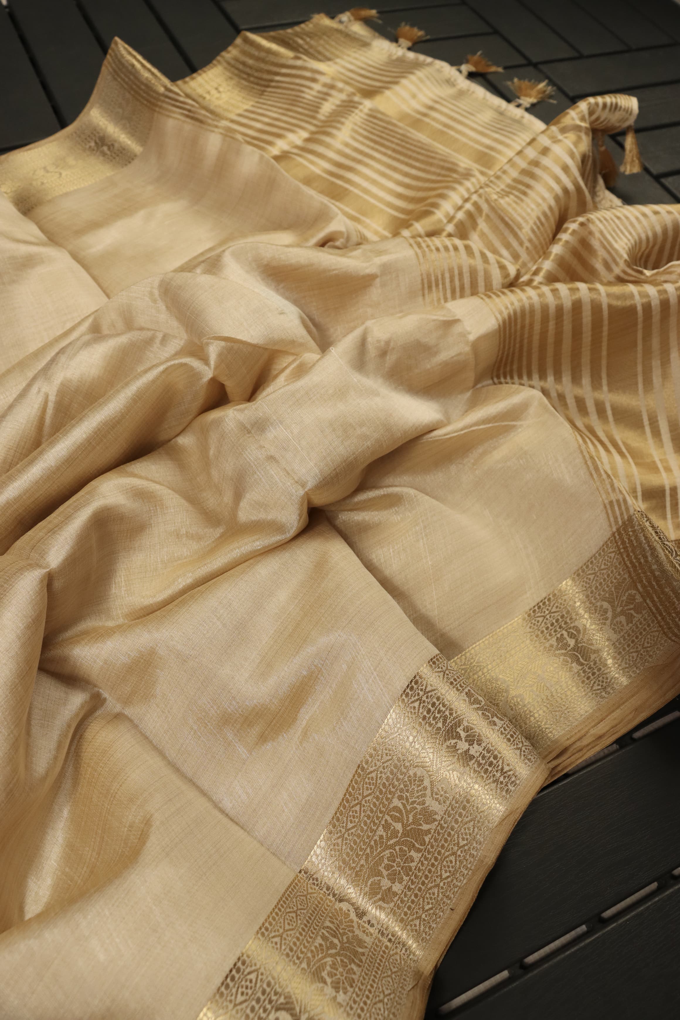 Plain Tussar Silk Sarees with zari woven border