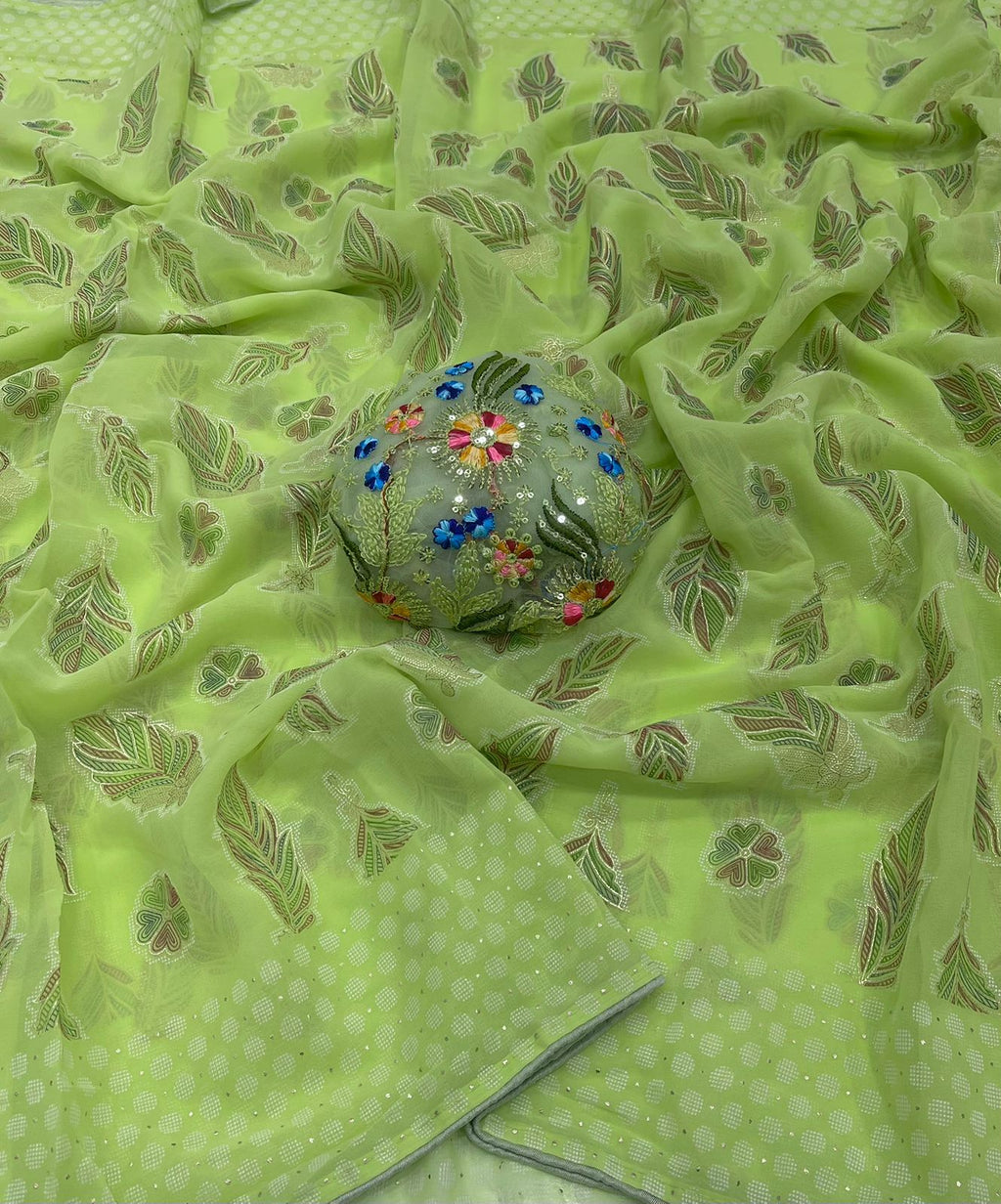 Fall Printe Embroidery Saree