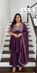 Heavy quality Maslin Silk Aliya Cut Kurti Plazzo