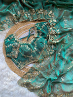 Fendy Chiffon Fabric  Beautiful Embroidery Wedding Saree