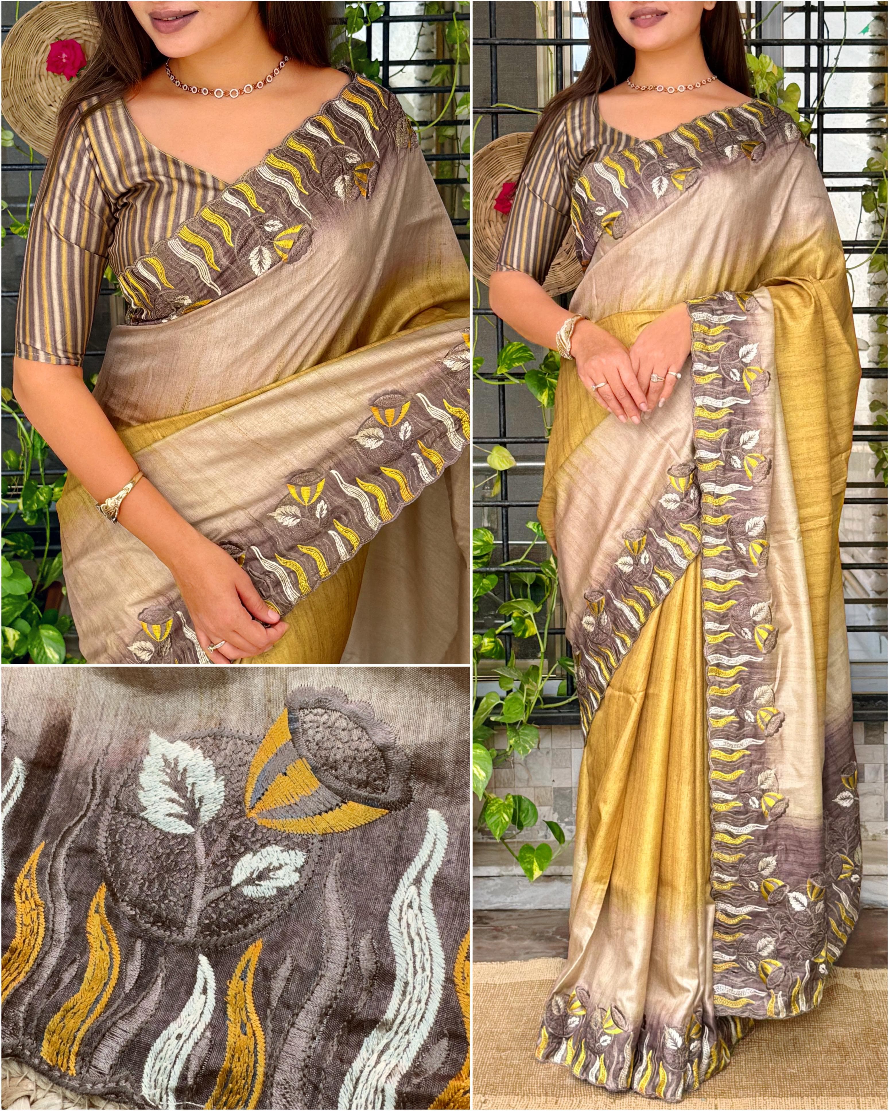Tusser Silk Digital Print Saree