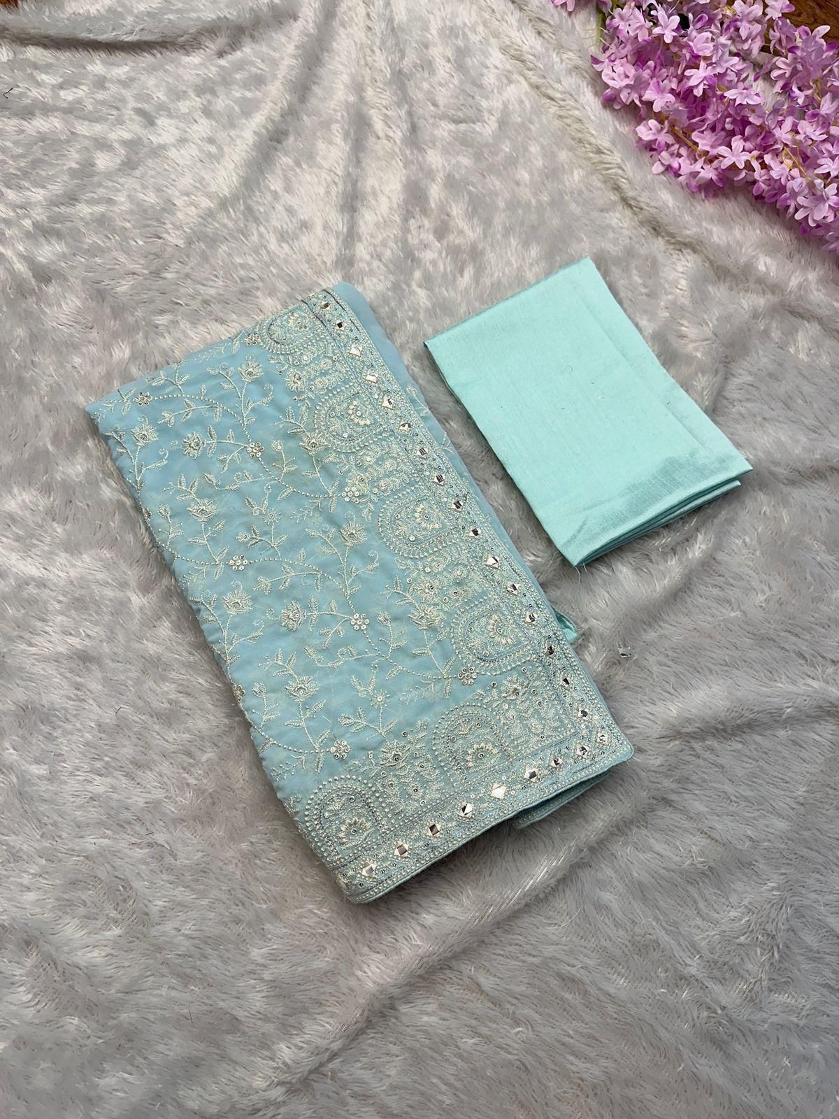 Faux Georgette Saree With White Thread