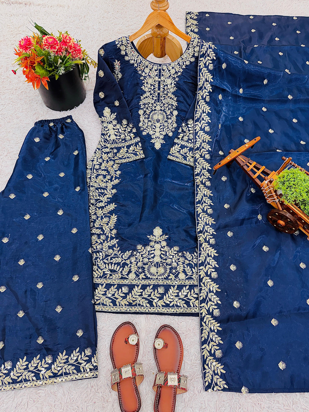 Pure GMY SILK With Heavy Embroidery Top & Plazzo