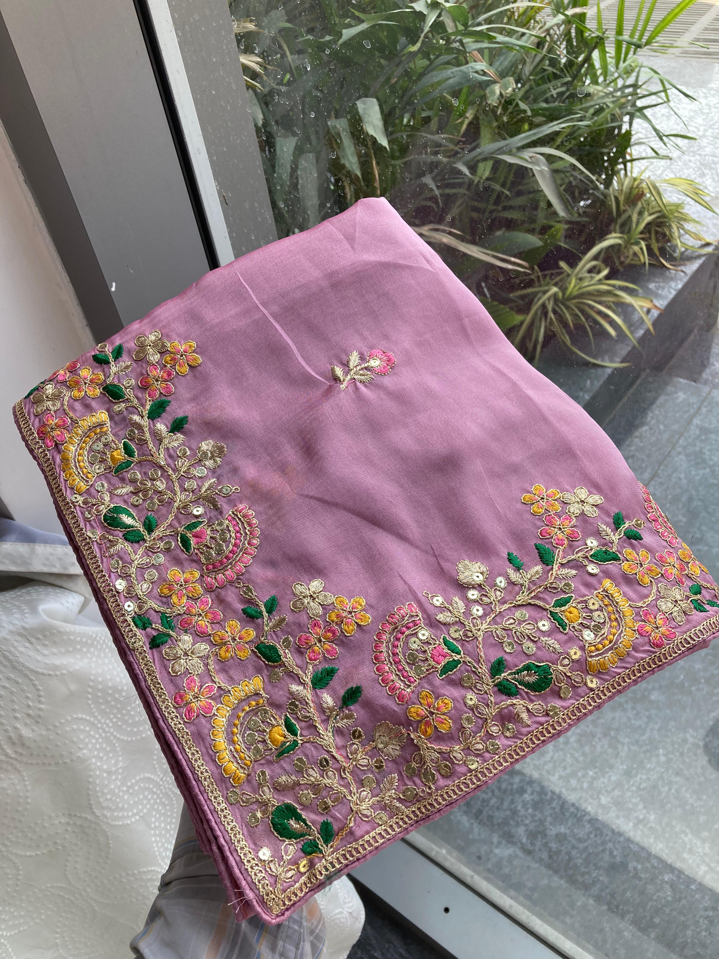 Soft Silk fabric with C-pallu Embroidered Work Saree