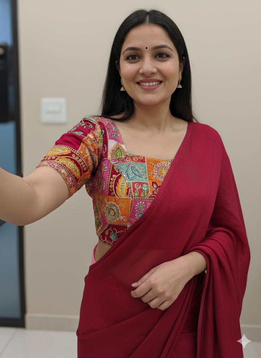 Space Fendy Sattin Saree