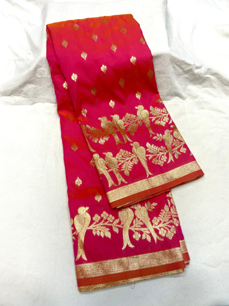 Soft Banarasi Silk Saree Couple Parrot Desgin
