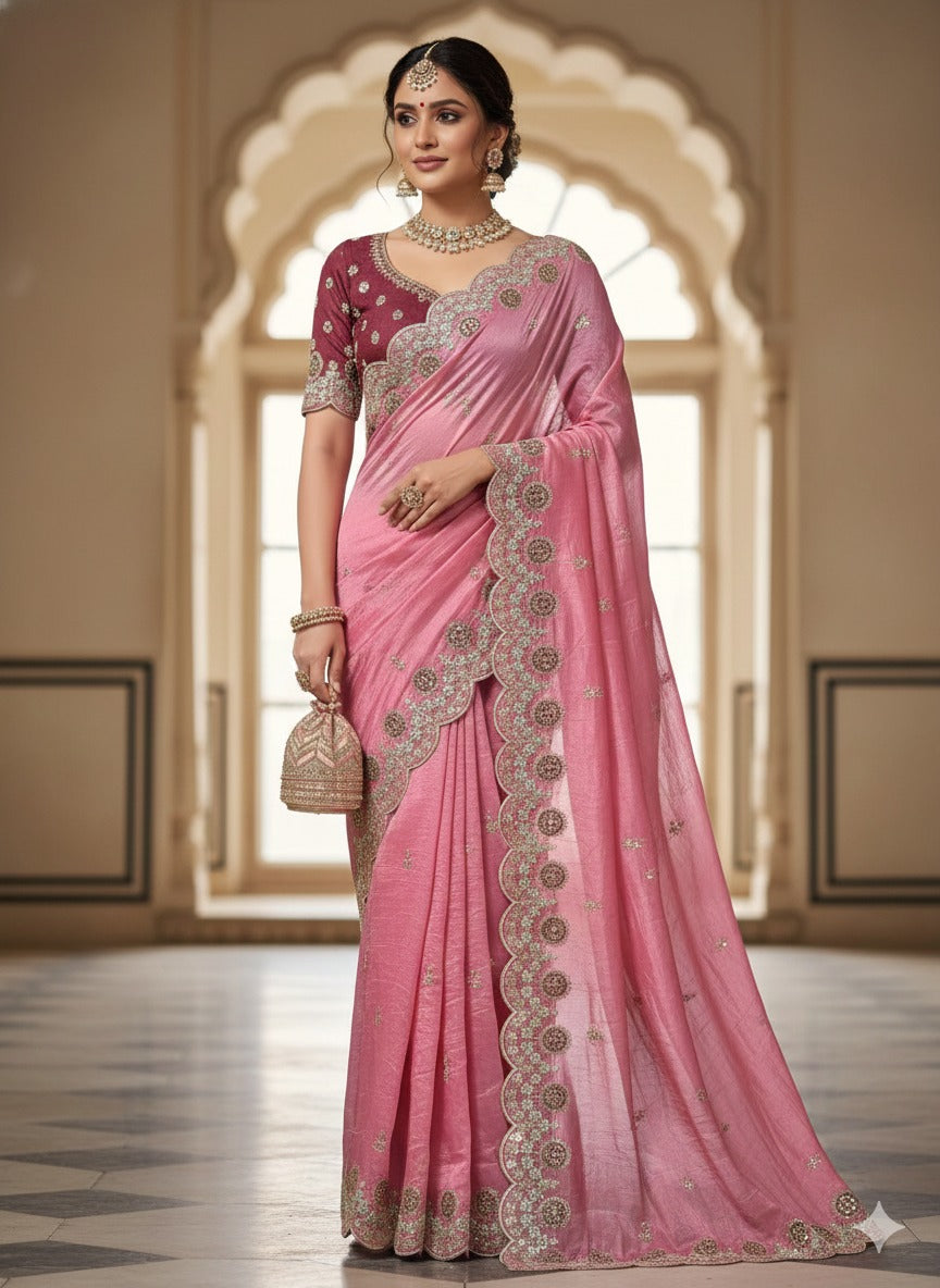 Premium Gold acrush C  Pallu Embroidery Work Saree