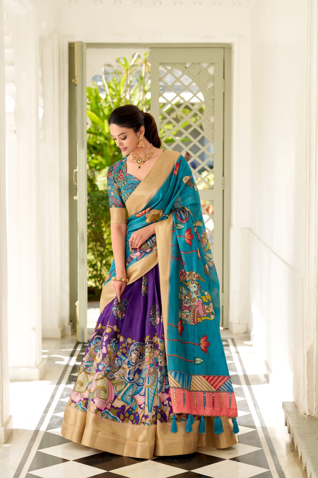 Adorned in the elegance of Dola Silk Lahenga